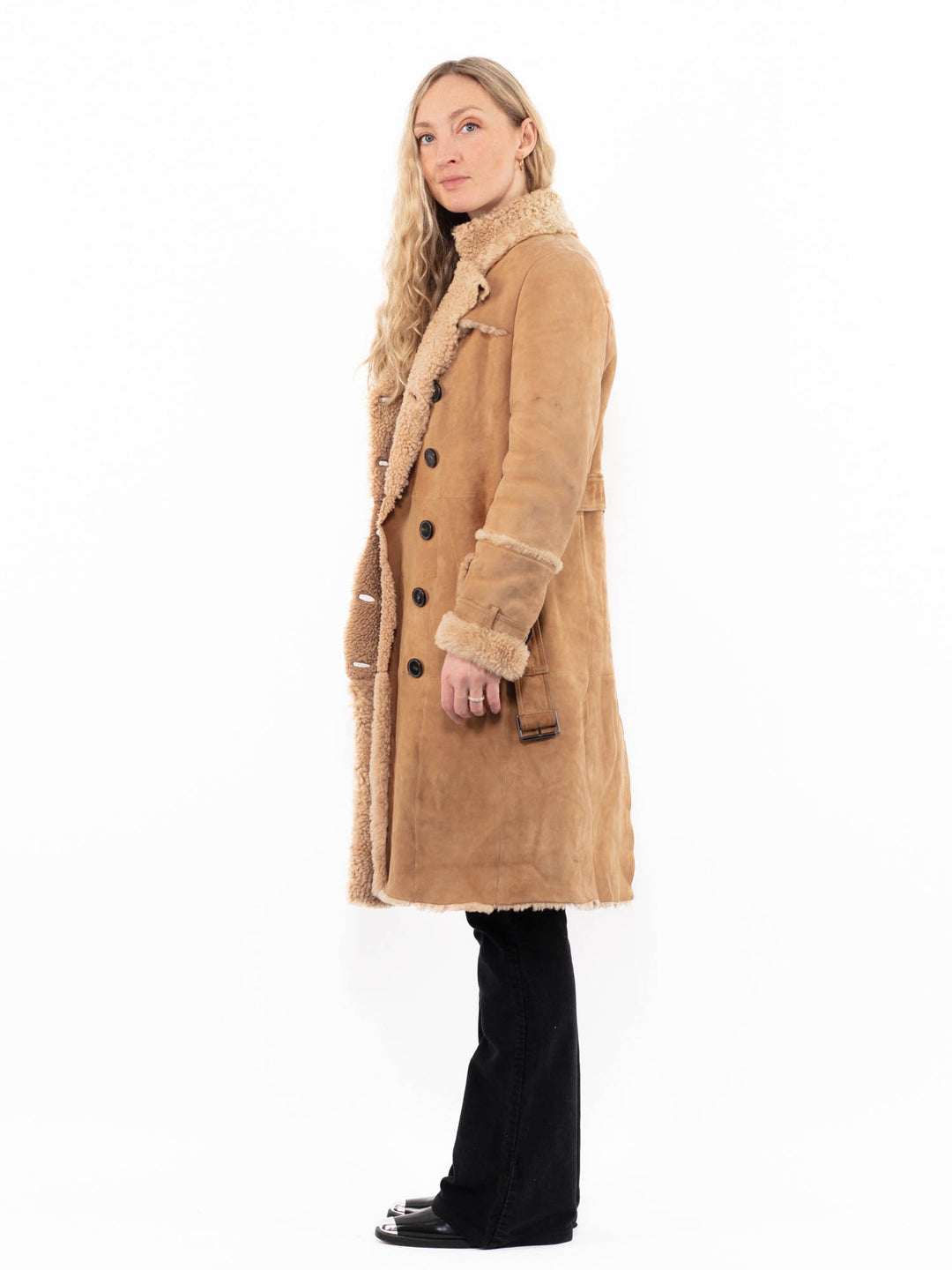 Vintage 00's Women Sheepskin Coat in BeigeA0883