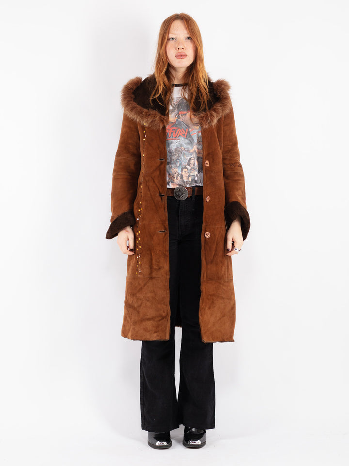 Vintage 00's Women Sheepskin Coat in Brown