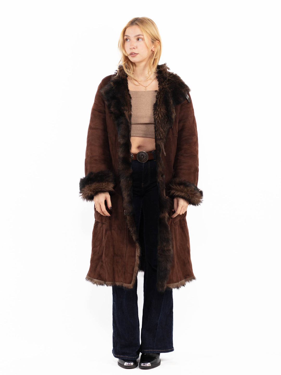 Vintage 2000. gadu Penny Lane aitādas mētelis brūnā krāsā