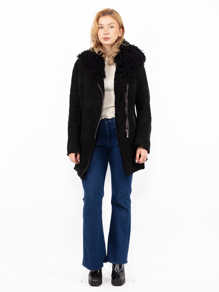 Vintage 2000. gadu Penny Lane aitādas mētelis melnā krāsā