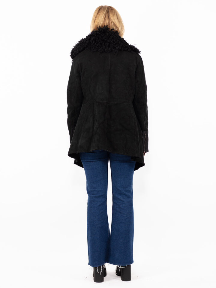 Vintage 2000. gadu Penny Lane aitādas mētelis melnā krāsā