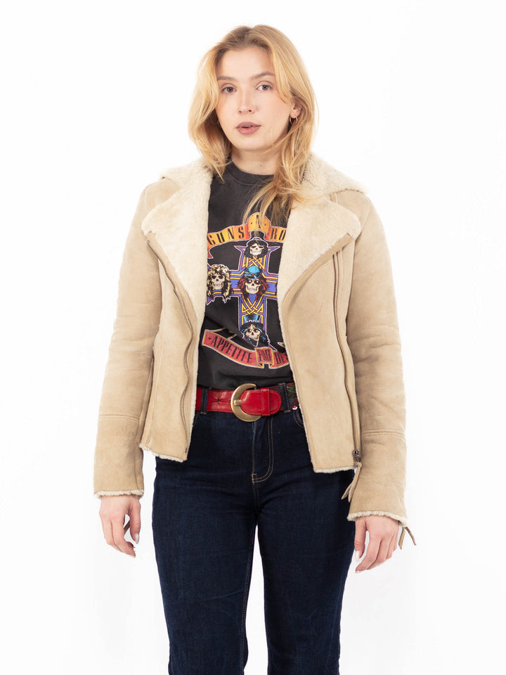 Vintage 00's Women Sheepskin Jacket in BeigeA1105
