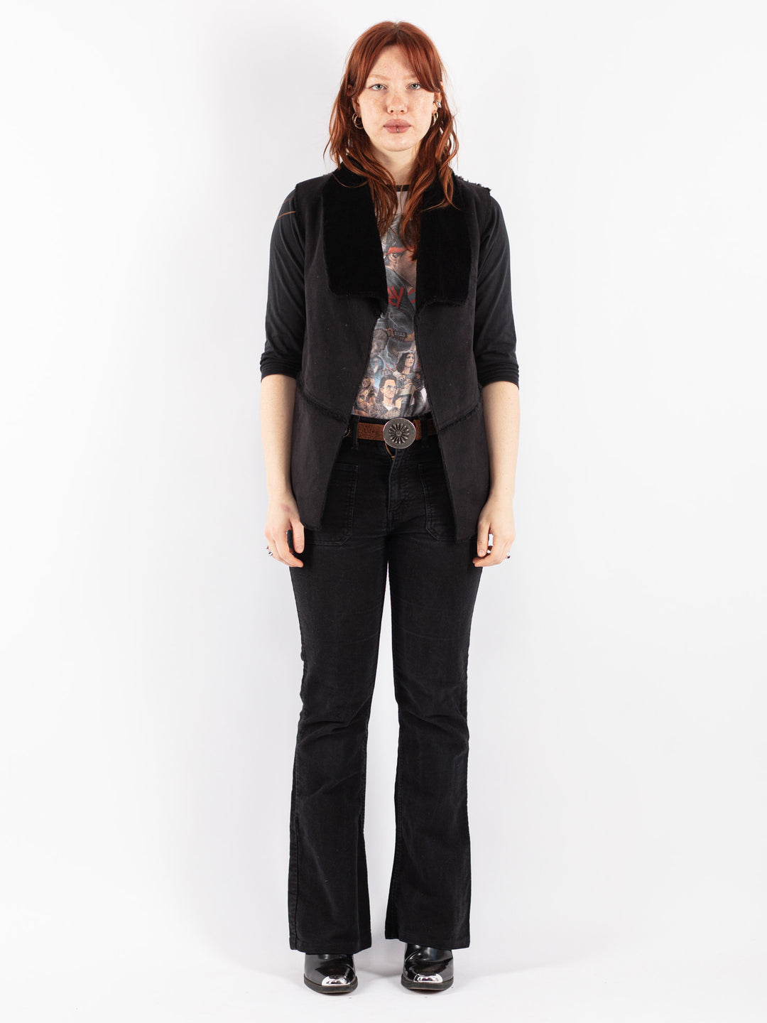 Vintage 00's Women Sherpa Vest in Black