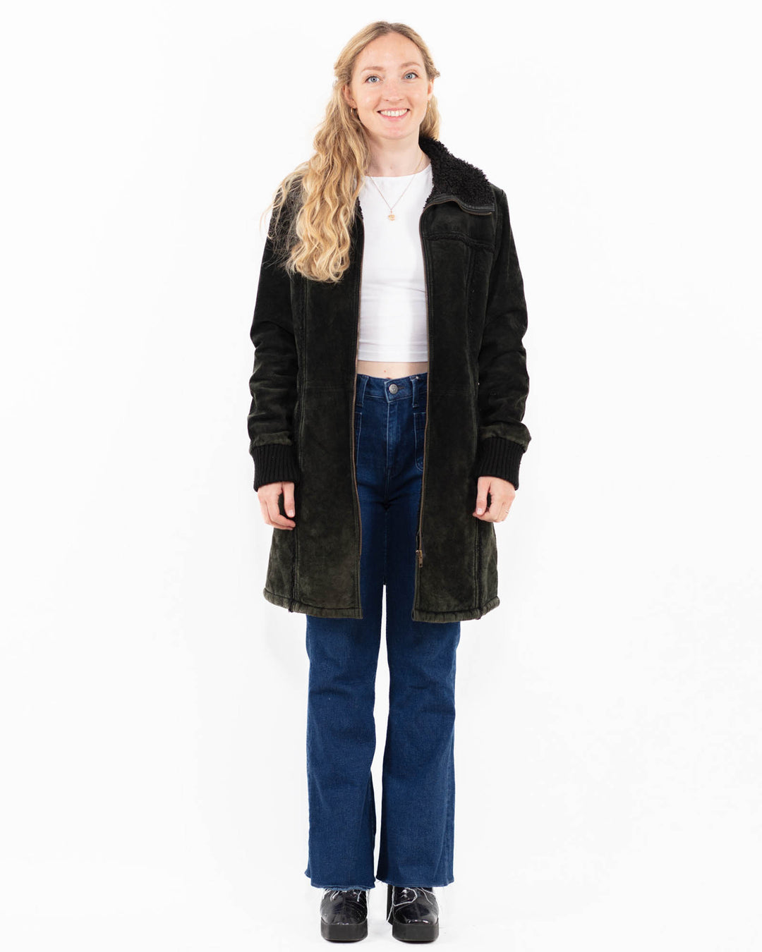 Vintage 00's Women Suede Sherpa Coat in BlackA0032