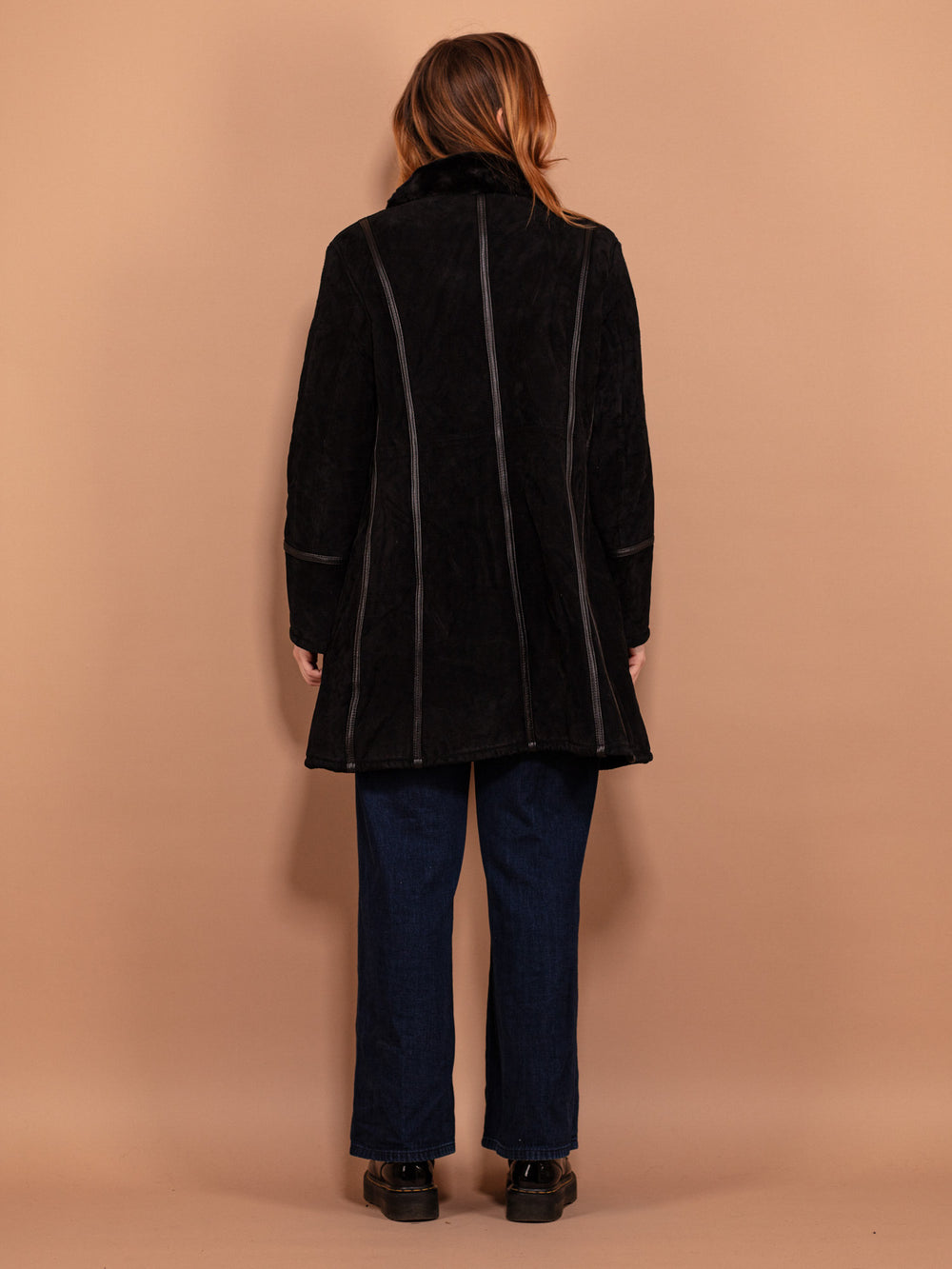 Vintage 00's Women Suede Sherpa coat in Black - NorthernGrip