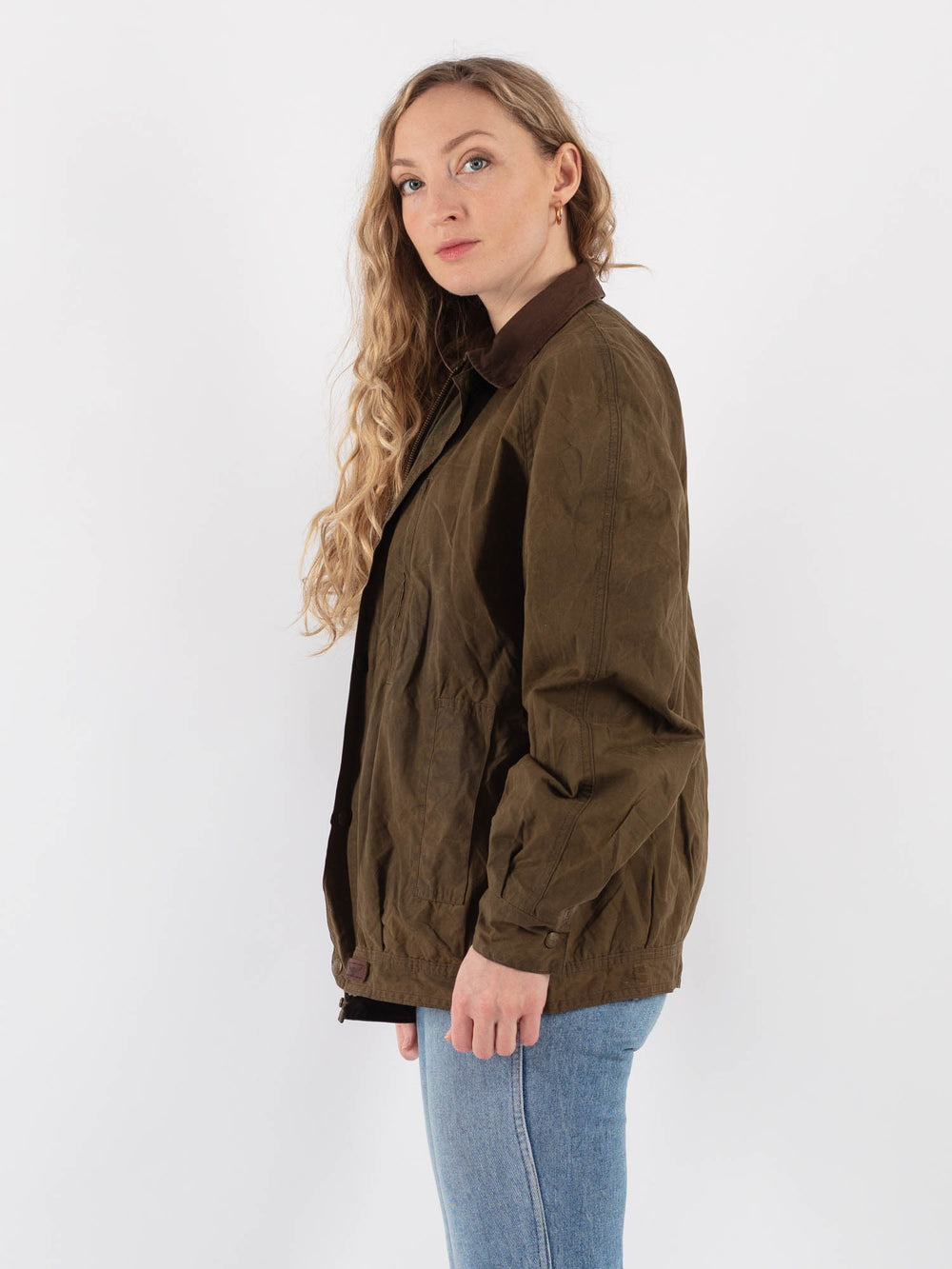 Vintage 00's Women Waxed Cotton Jacket in Green