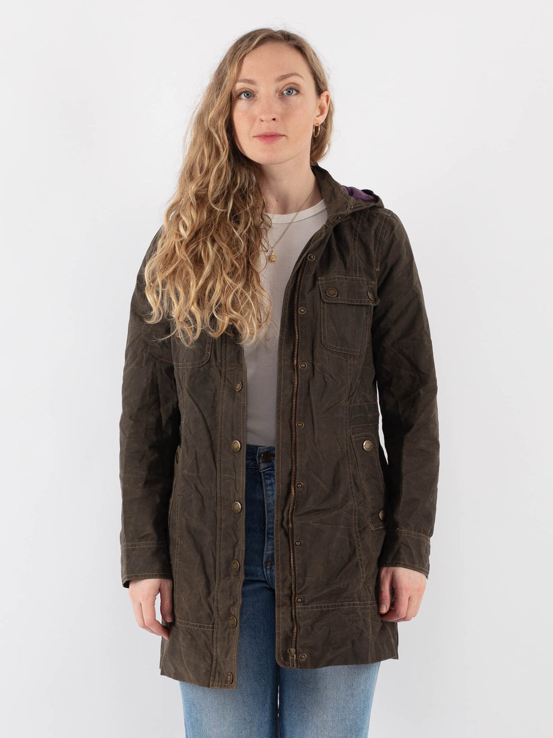 Vintage 00's Women Waxed Cotton Jacket in Brown V9398
