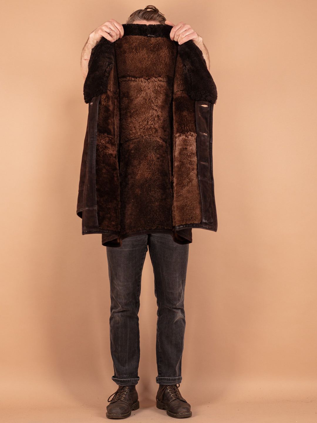 Vintage 70's Men Sheepskin Coat in Brown - NorthernGrip
