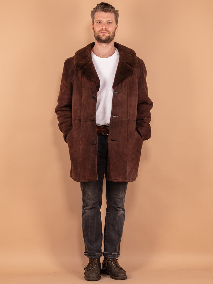 Vintage 70's Men Sheepskin Coat in Brown - NorthernGrip