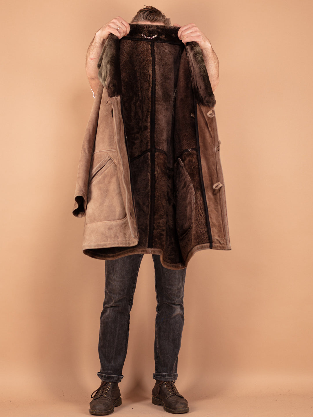 Vintage 70's Men Sheepskin Coat in Beige - NorthernGrip