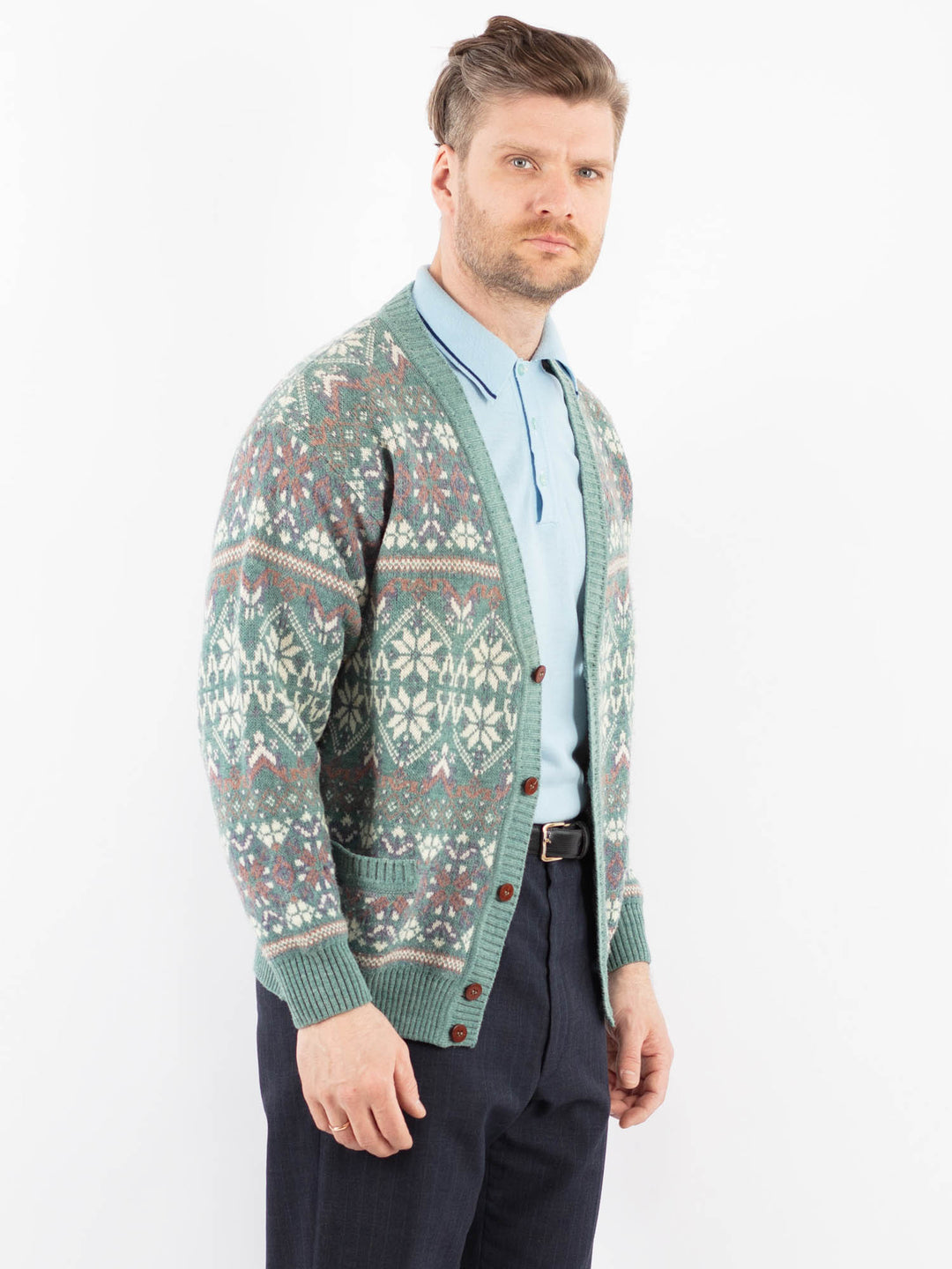 Vintage 70's Men Cardigan in GreenZ1378