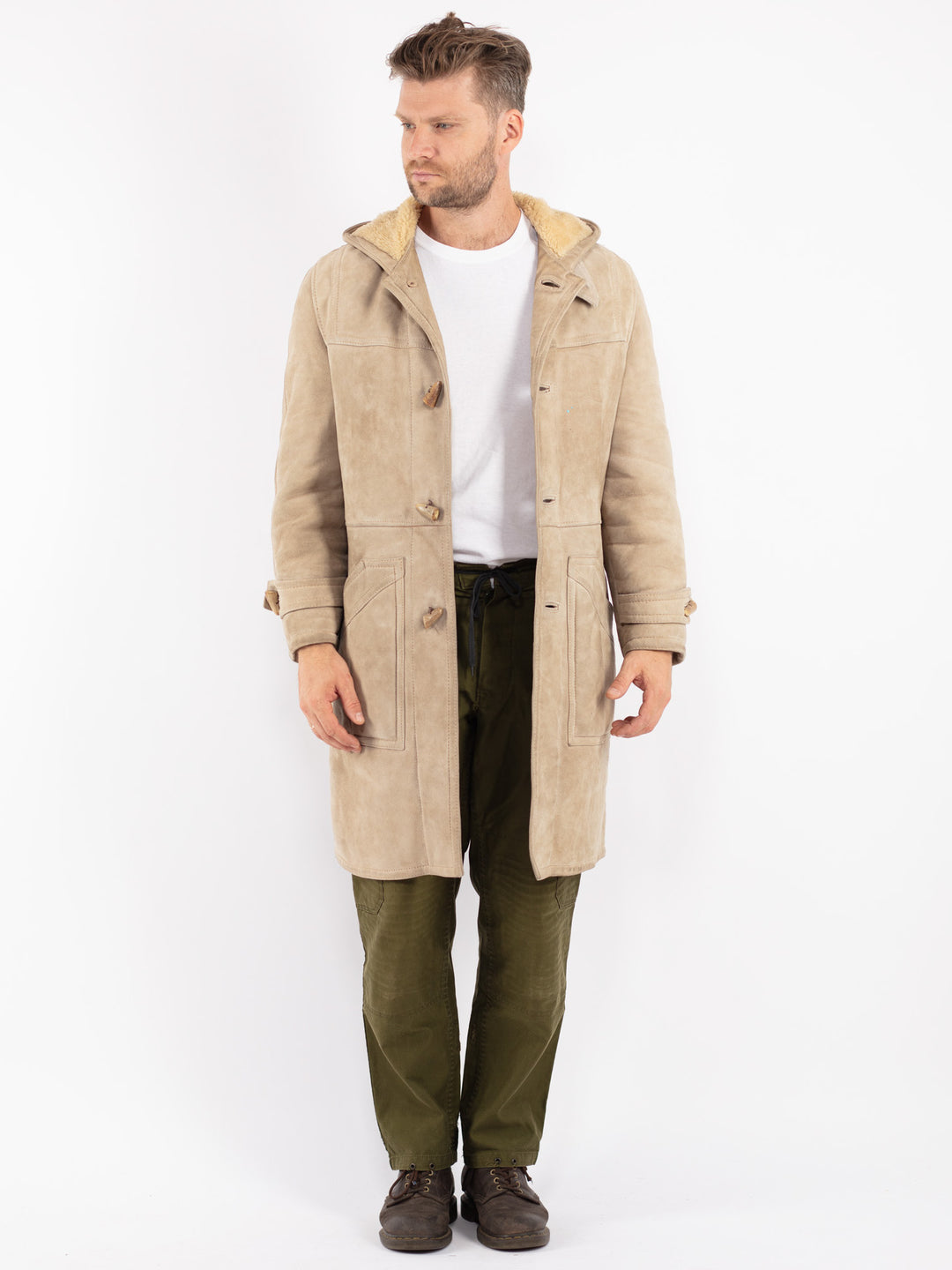 Vintage 70's Men Sheepskin Coat in Beige