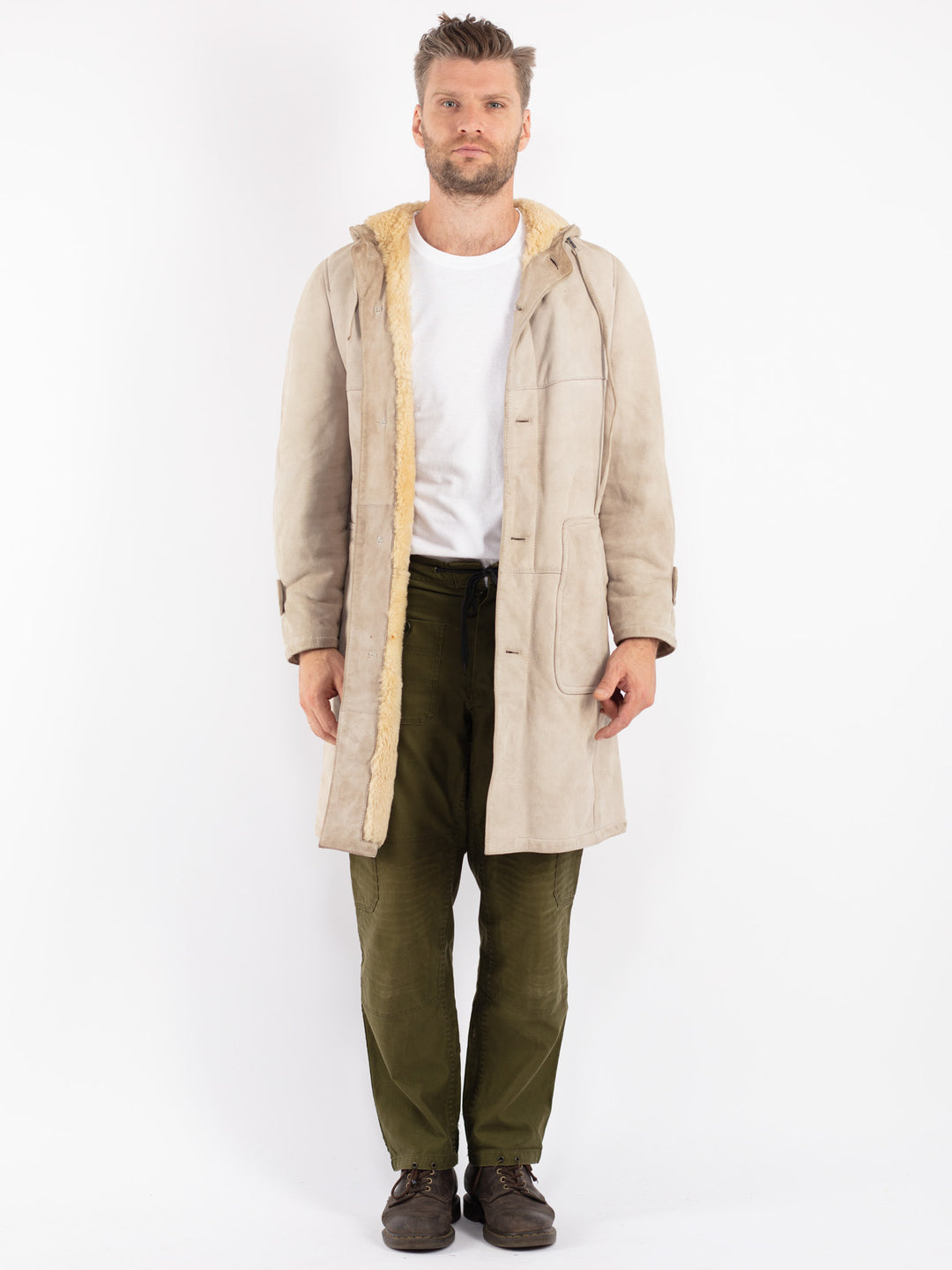 Vintage 70's Men Sheepskin Coat in Beige