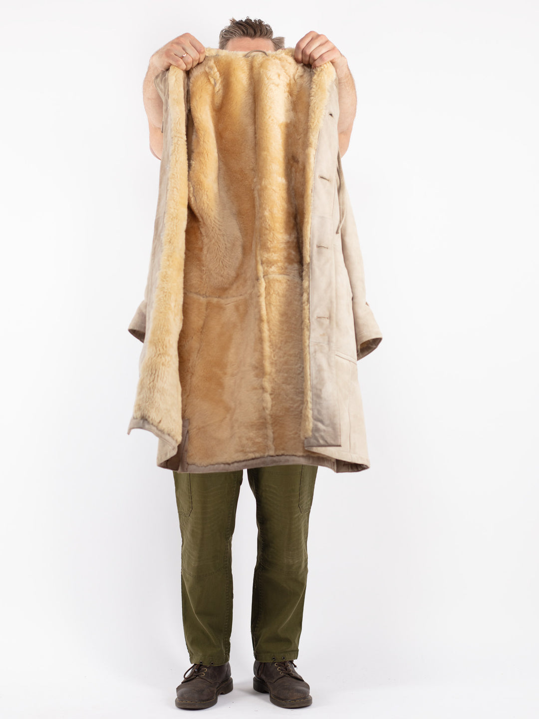 Vintage 70's Men Sheepskin Coat in Beige
