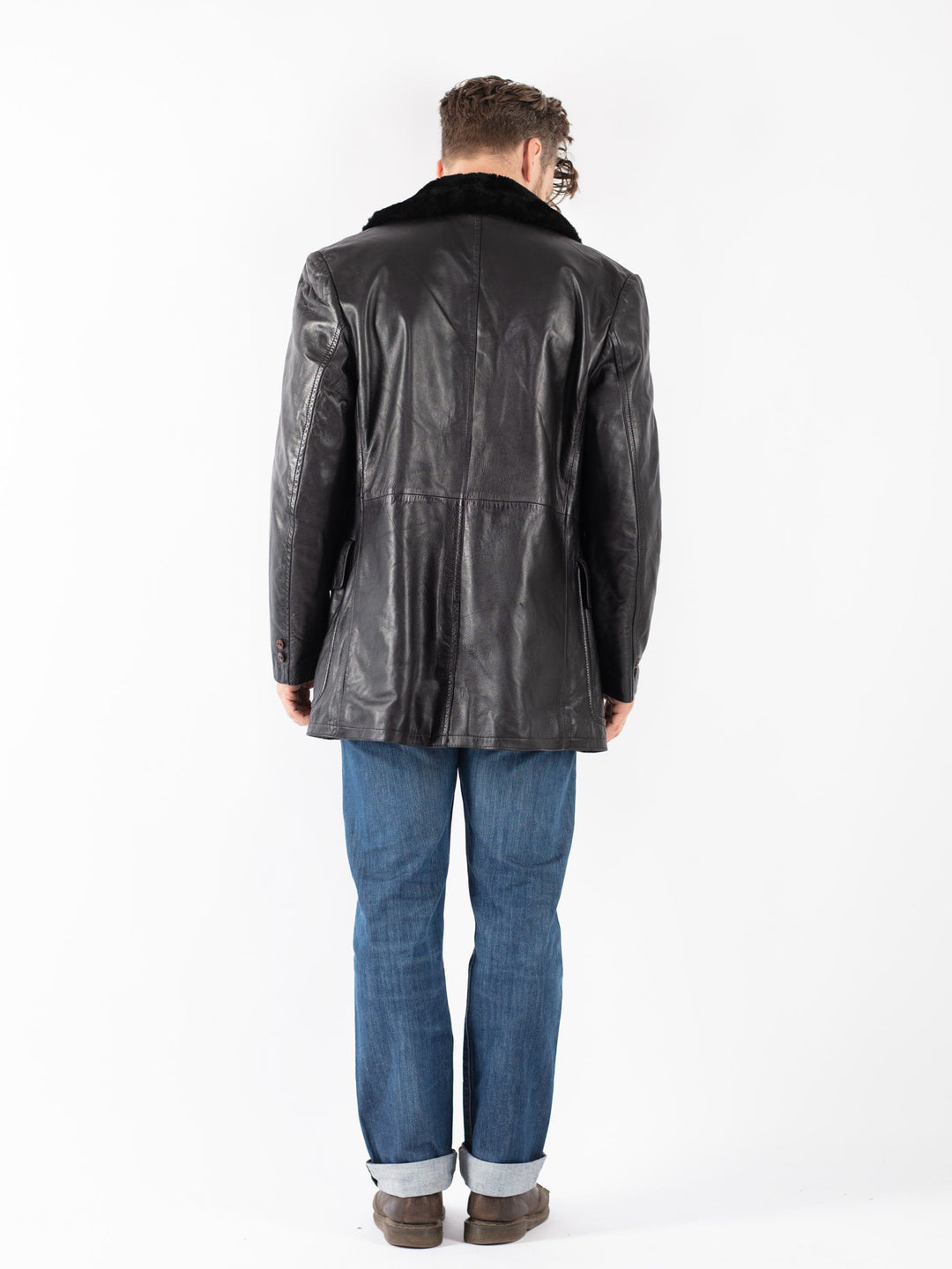 Vintage Men Leather Coat in Black