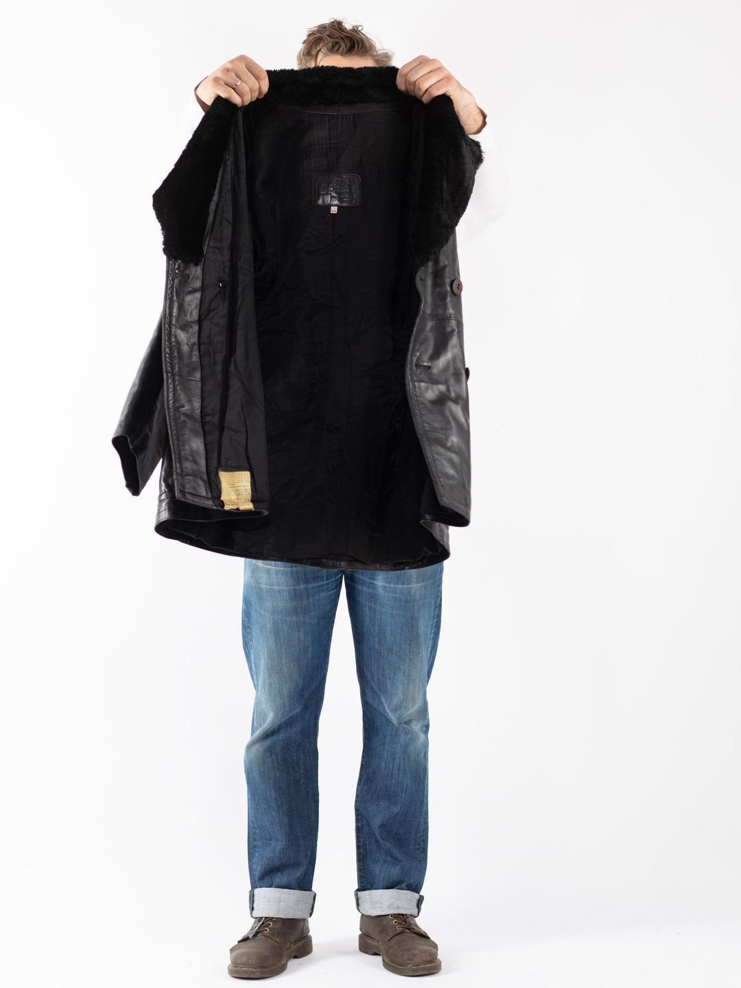 Vintage Men Leather Coat in Black