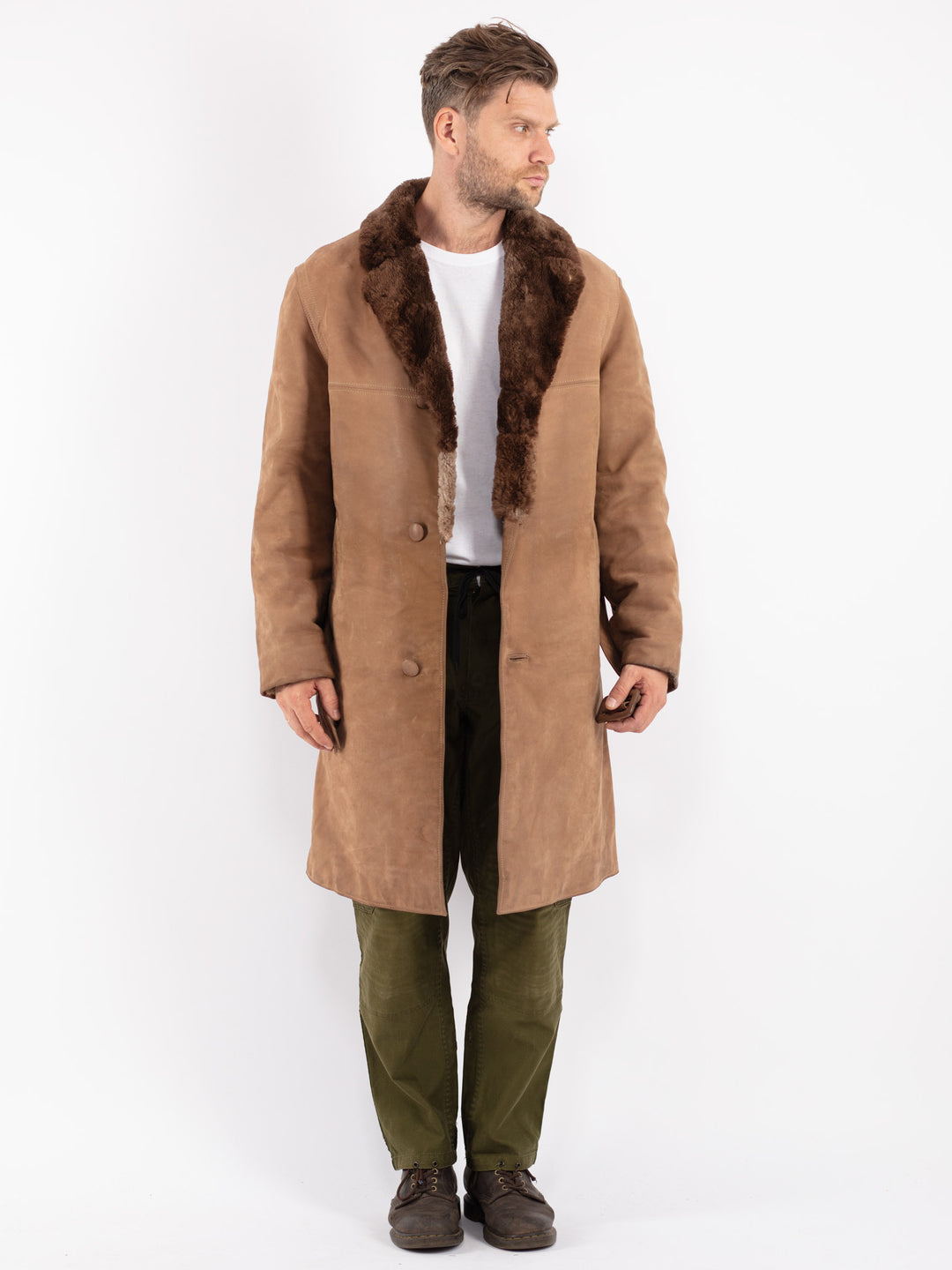 Vintage 70's Men Sheepskin Coat in Beige