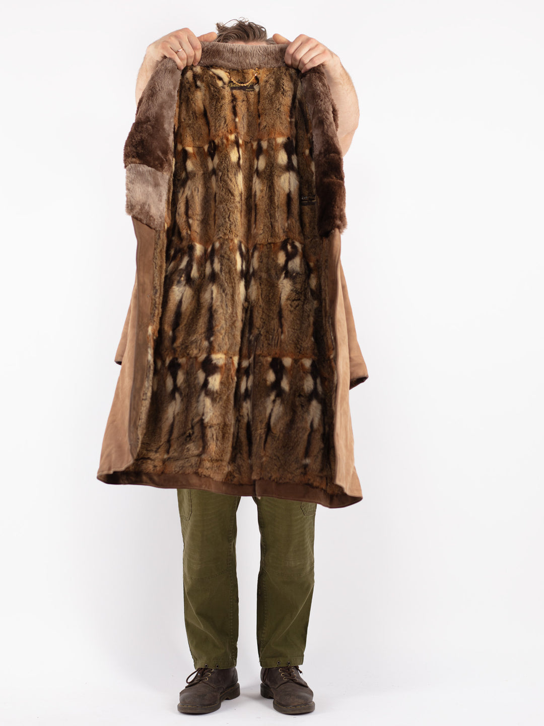 Vintage 70's Men Sheepskin Coat in Beige