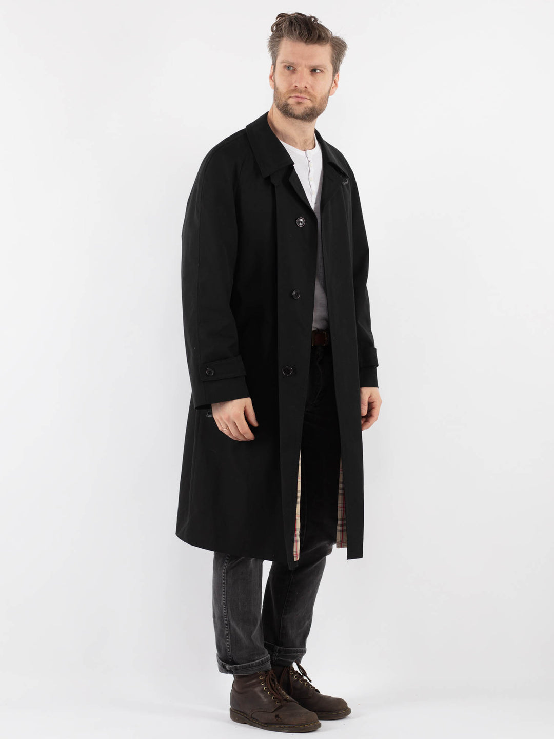 Vintage 70's Men Trench Coat in Black