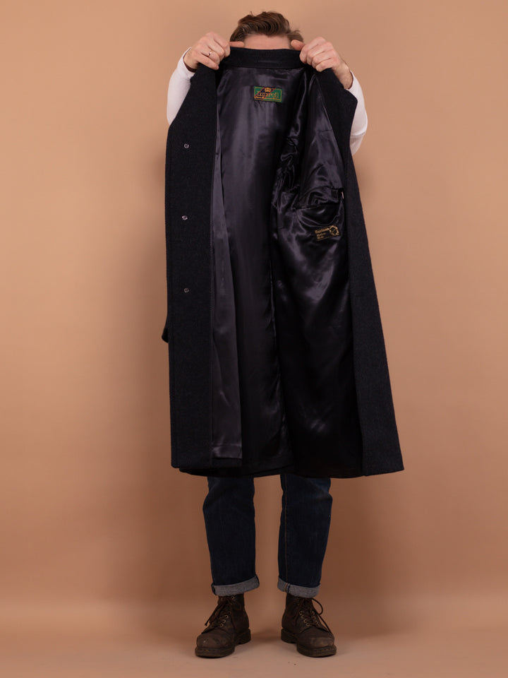 Vintage 70's Men Pure New Wool Coat in Blue - NorthernGrip