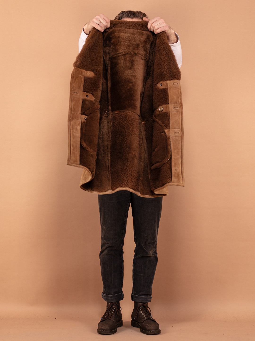 Vintage 70's Men Sheepskin Coat in Beige - NorthernGrip