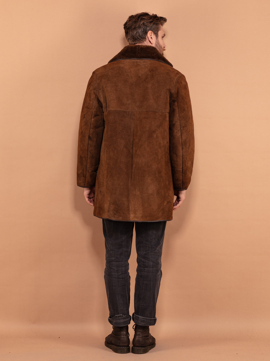 Vintage 70's Men Sheepskin Coat in Brown - NorthernGrip