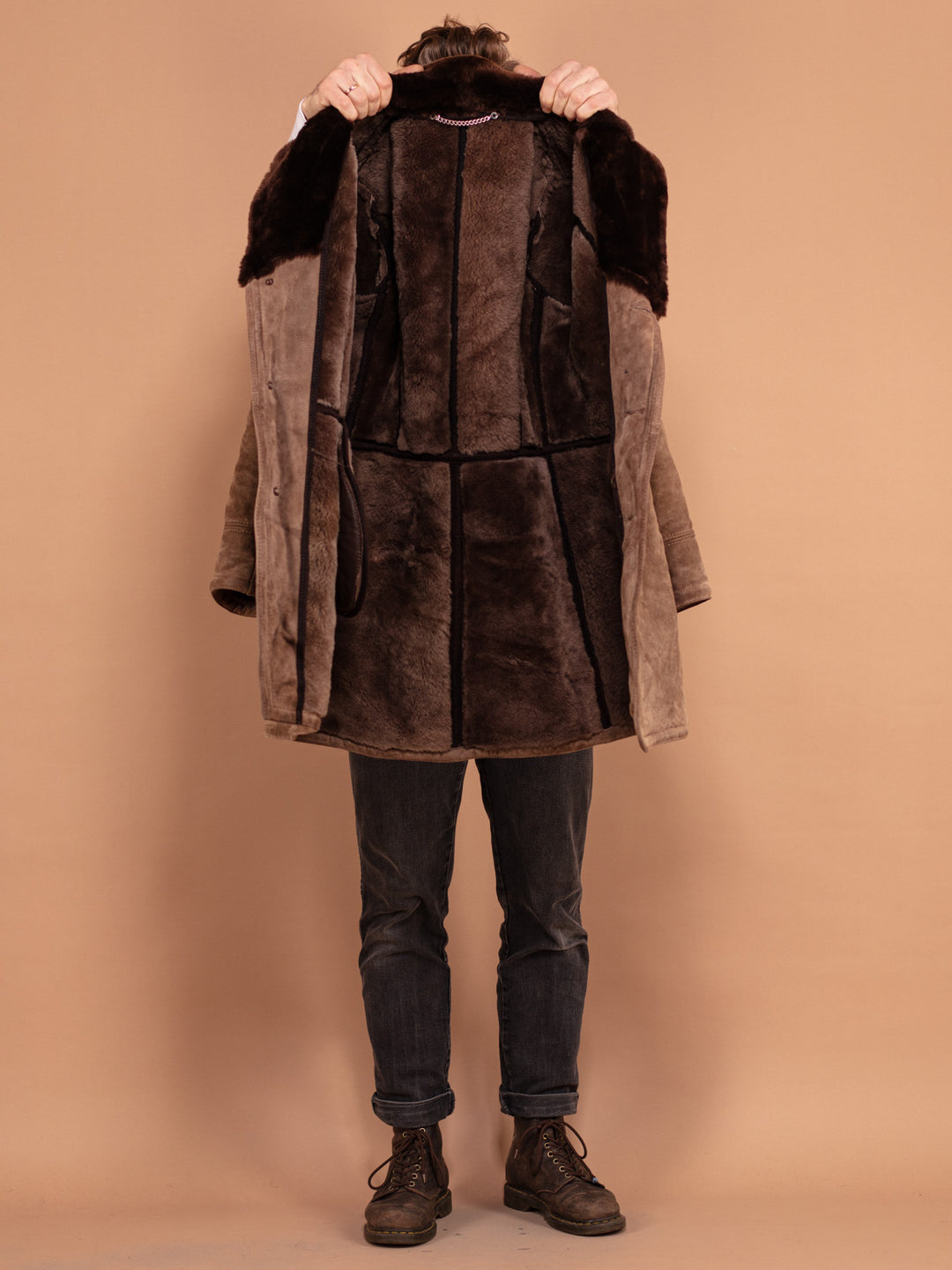 Vintage 70's Men Sheepskin Coat in Brown - NorthernGrip