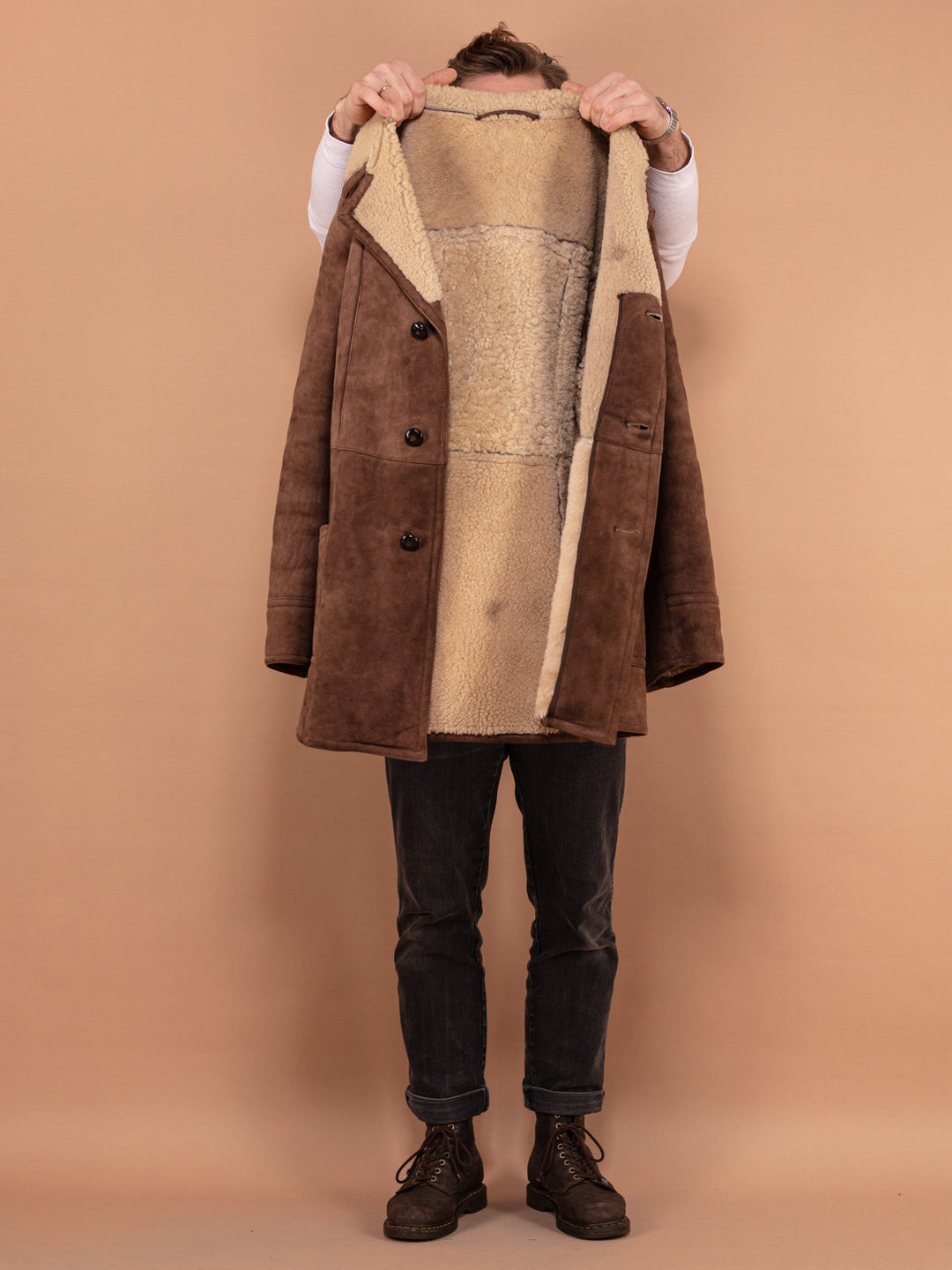 Vintage 70's Men Sheepskin Coat in Light Brown - NorthernGrip