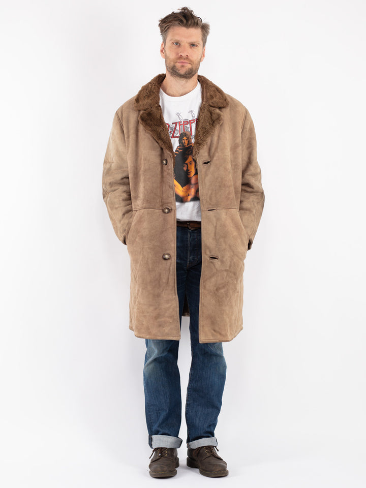 Vintage Men Sheepskin Coat in Beige
