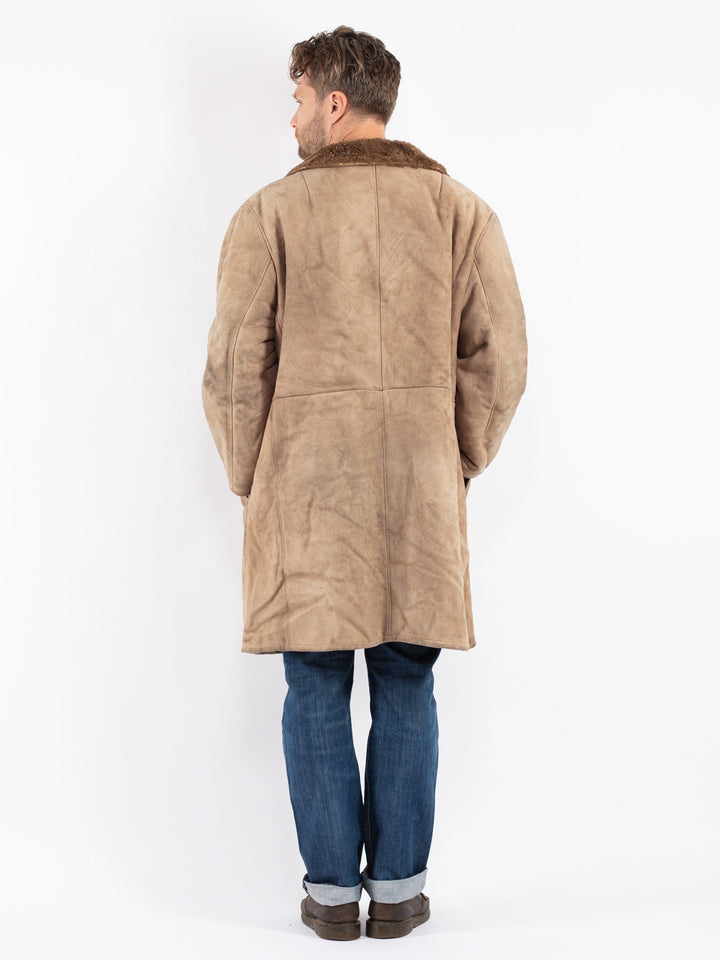 Vintage Men Sheepskin Coat in Beige
