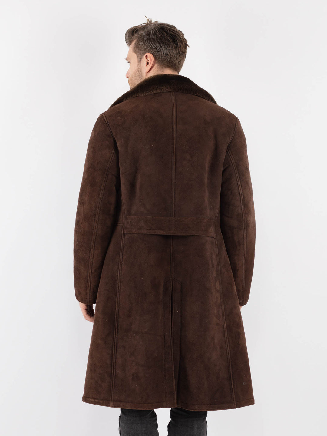 Vintage 70's Men Sheepskin Shearling Coat in Brown - NorthernGrip