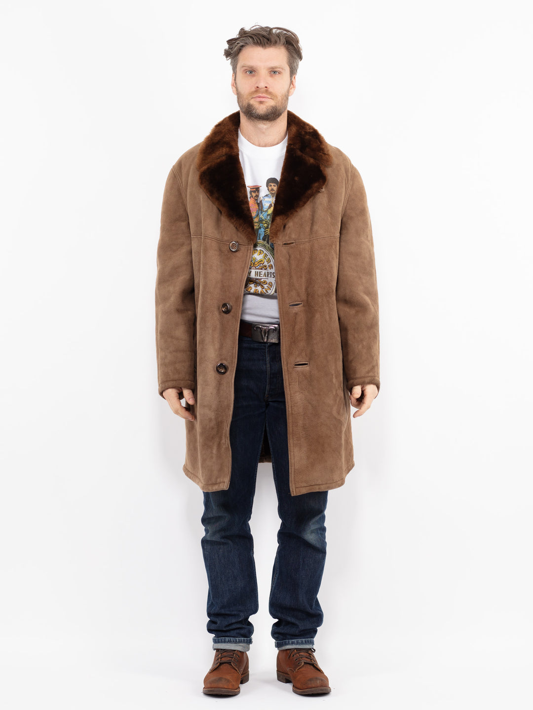 Vintage 70's Men Sheepskin Coat in BrownZ2463