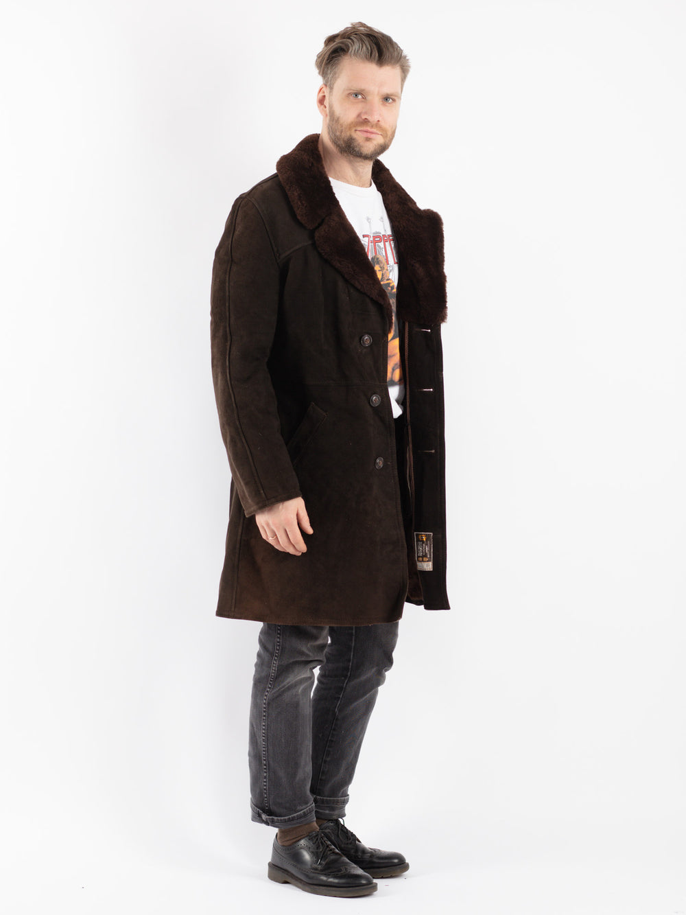 Vintage 70's Men Sheepskin Coat in Brown