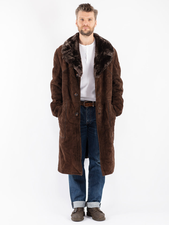 Vintage 70's Men Sheepskin Shearling Coat in Brown