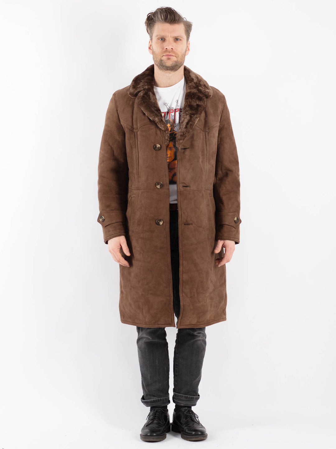 Vintage 70's Men Sheepskin Coat in Brown