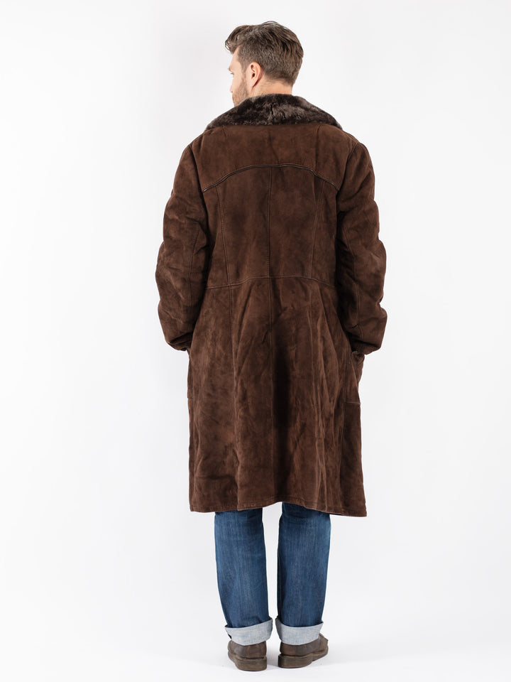 Vintage 70's Men Sheepskin Shearling Coat in Brown