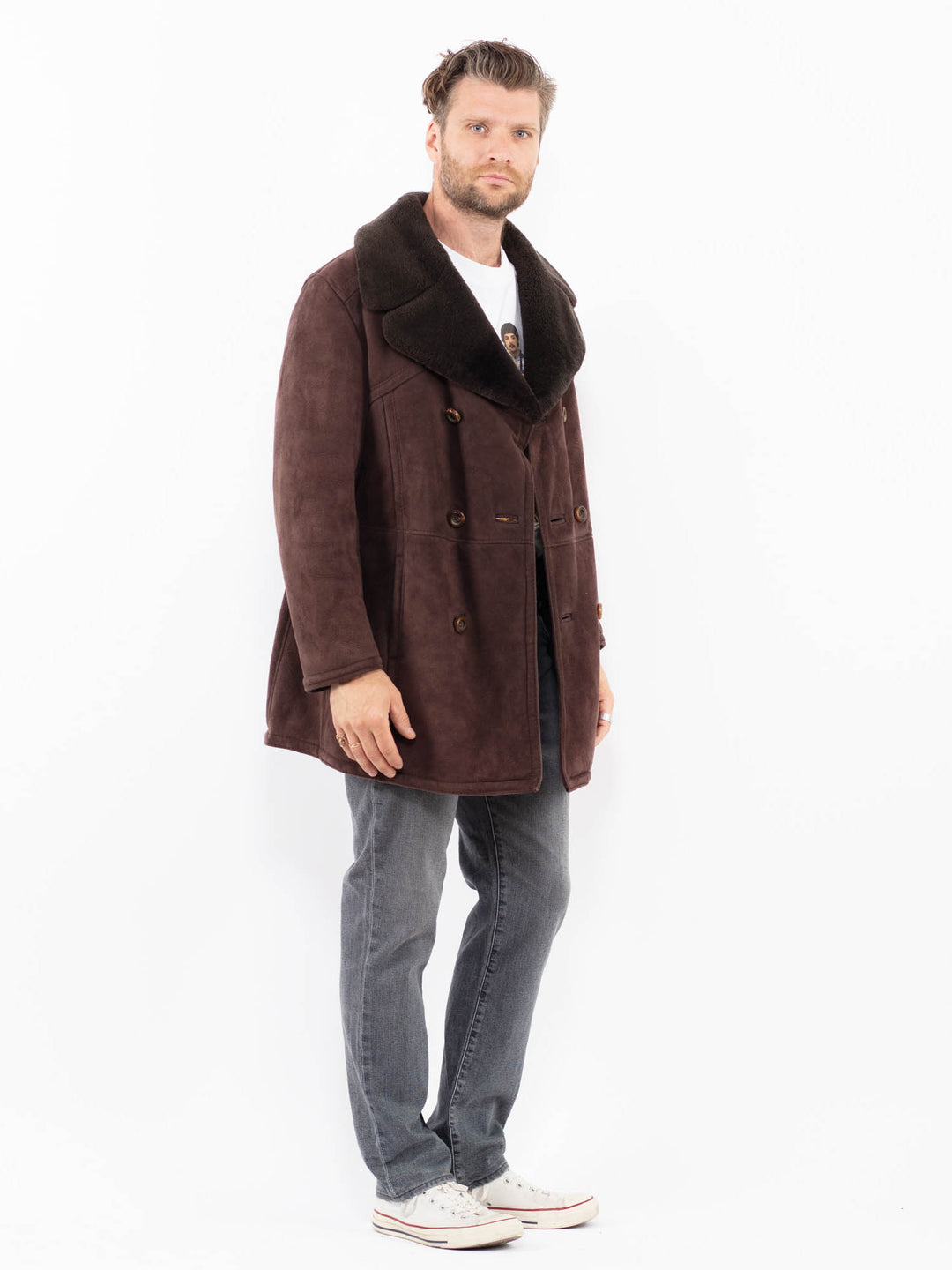Vintage 70's Men Sheepskin Coat in BrownZ1924