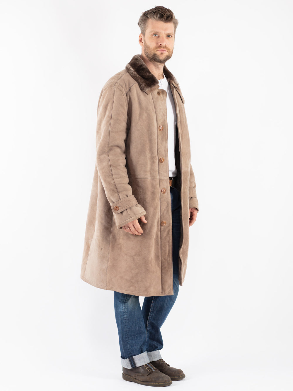 Vintage 70's Men Sheepskin Coat in Beige