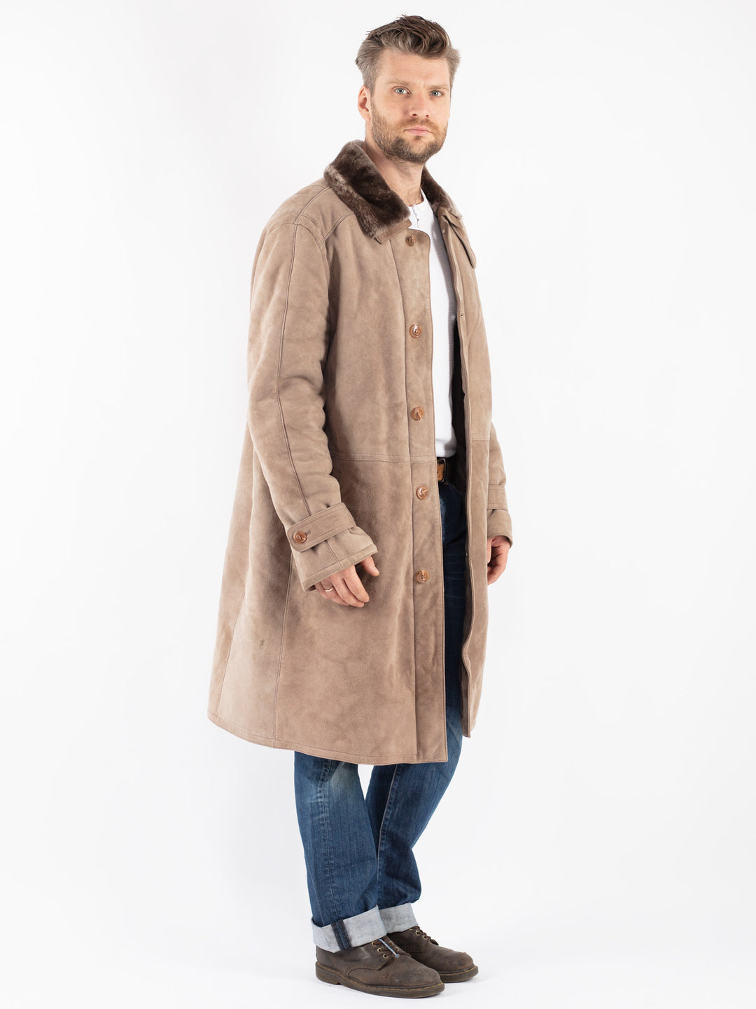 Vintage 70's Men Sheepskin Coat in Beige