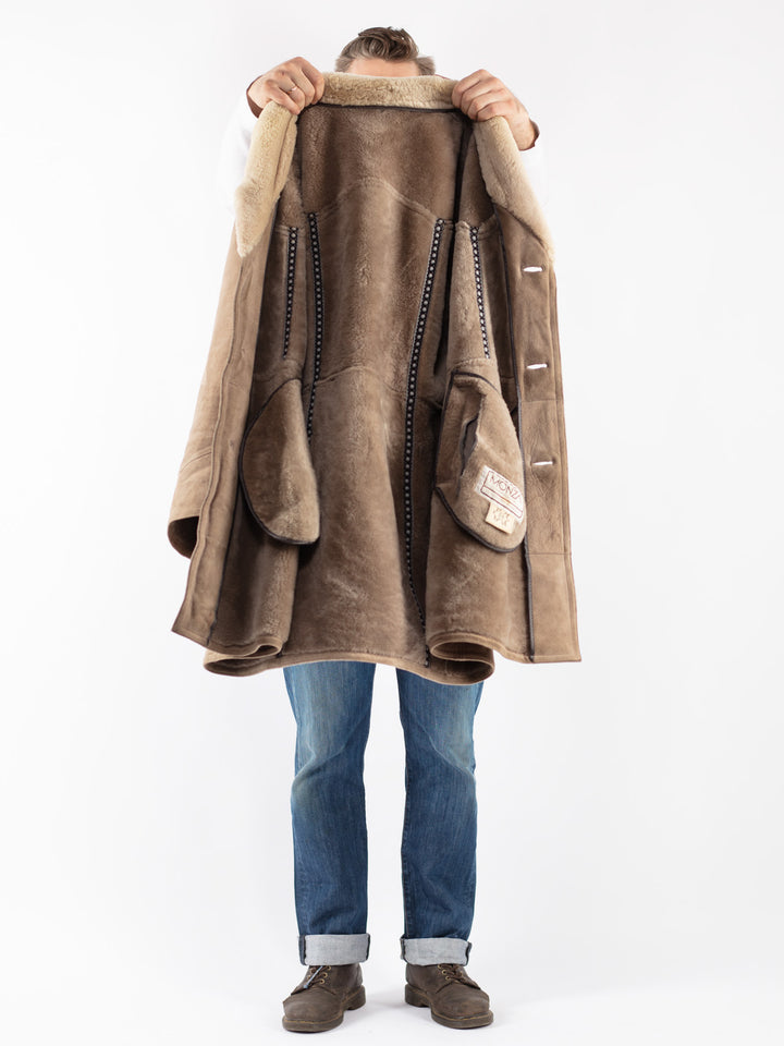 Vintage 70's Men Sheepskin Coat in Beige