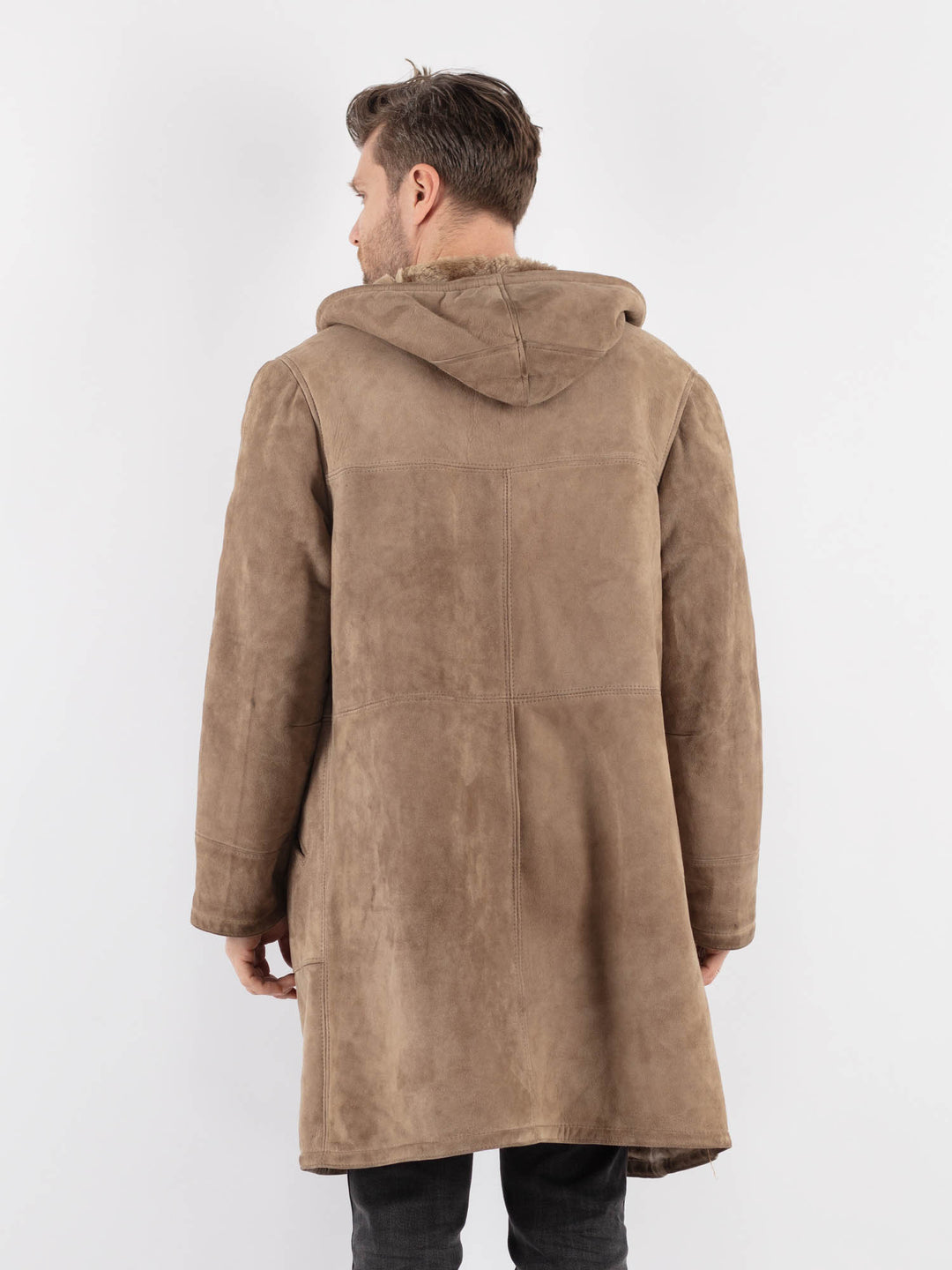 Vintage 70's Men Hooded Sheepskin Coat in Beige - NorthernGrip