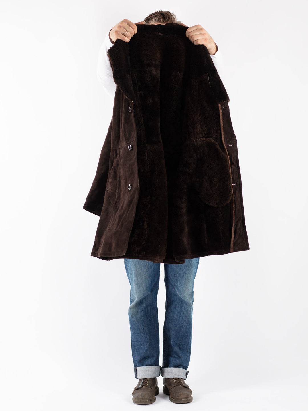 Vintage 70's Men Sheepskin Coat in Brown