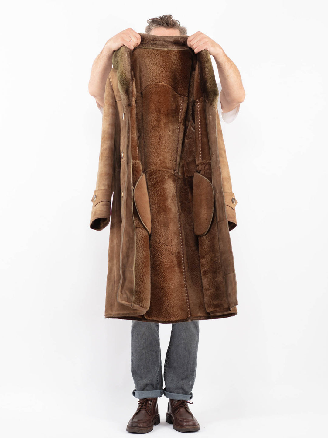Vintage 70's Men Sheepskin Coat in BrownZ2289