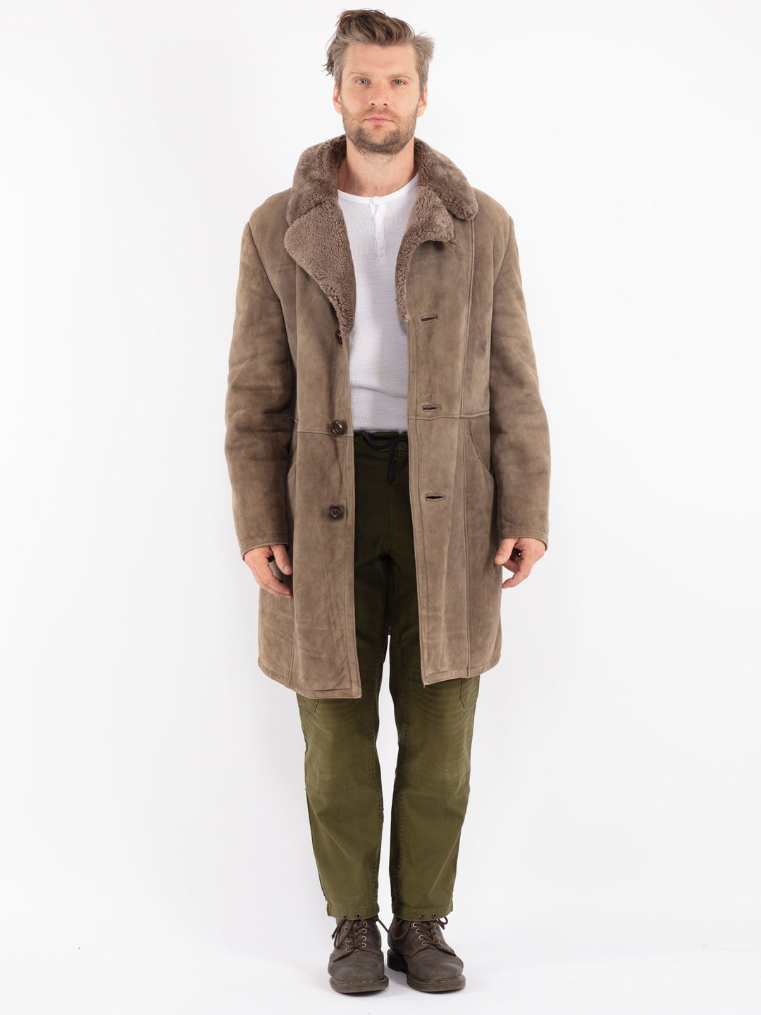 Vintage 70's Men Sheepskin Coat in Beige