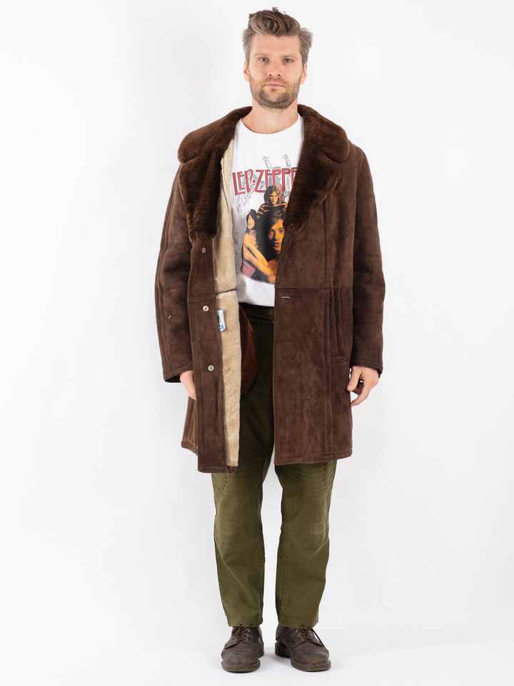 Vintage Men Sheepskin Shearling Coat in Brown