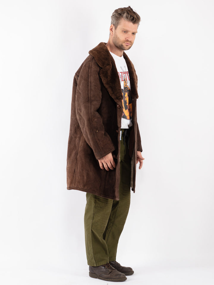 Vintage Men Sheepskin Shearling Coat in Brown