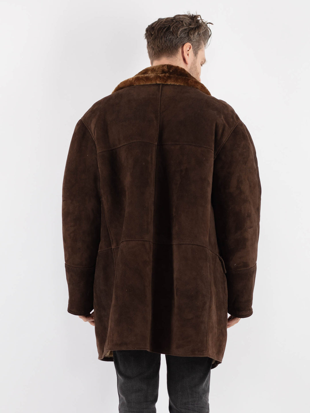 Vintage 70's Men Sheepskin Shearling Coat in Brown - NorthernGrip
