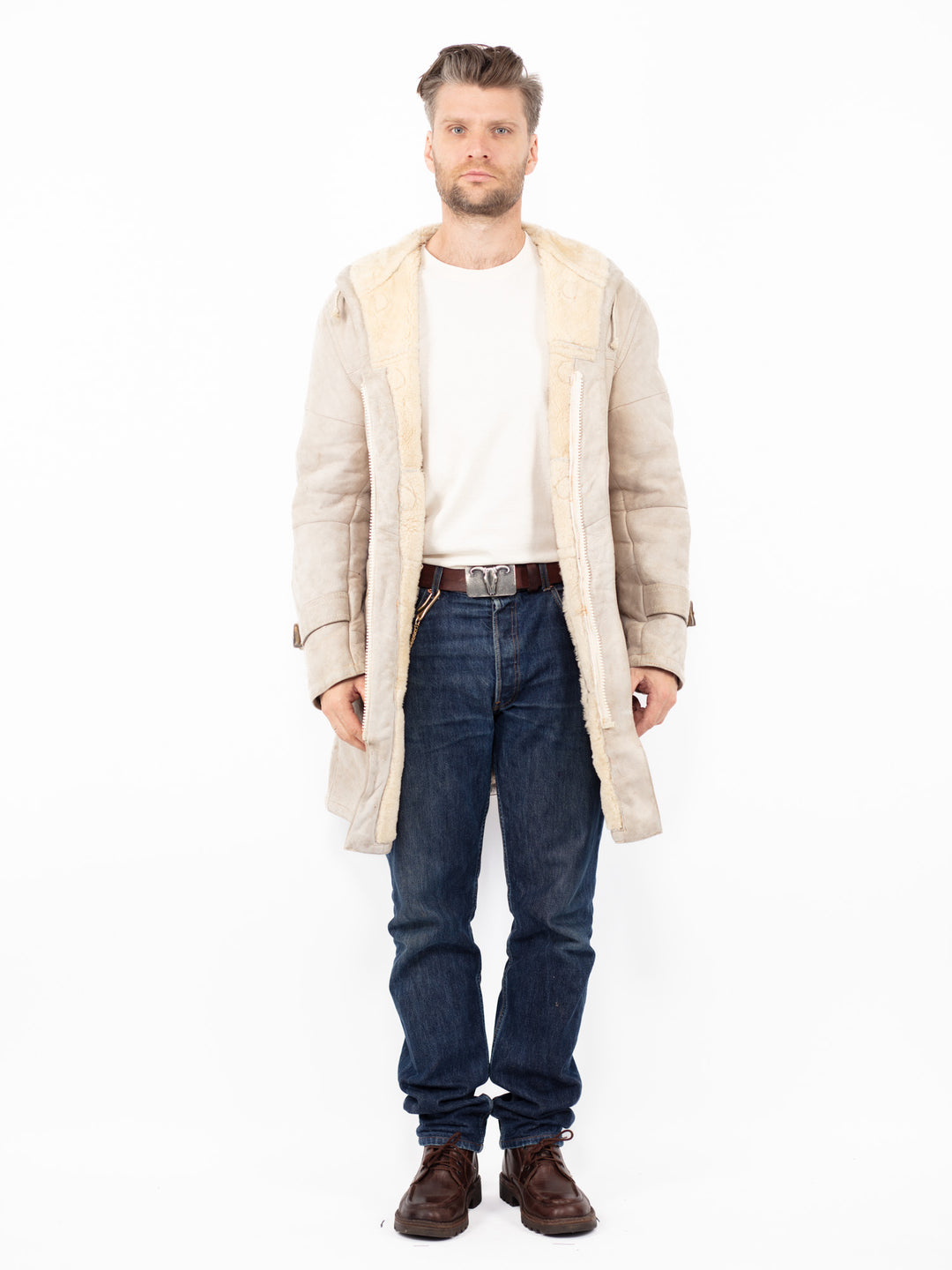 Vintage 70's Men Sheepskin Coat in BeigeZ2558