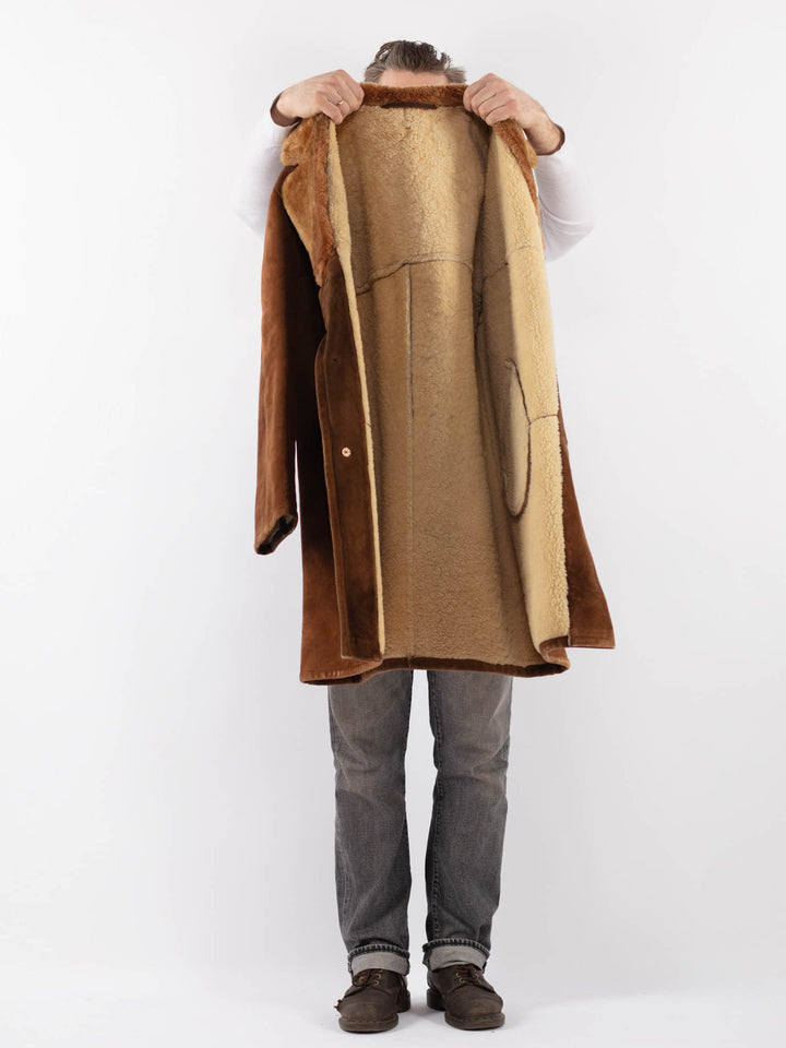 Vintage 70's Men Sheepskin Shearling Coat in BrownZ1128
