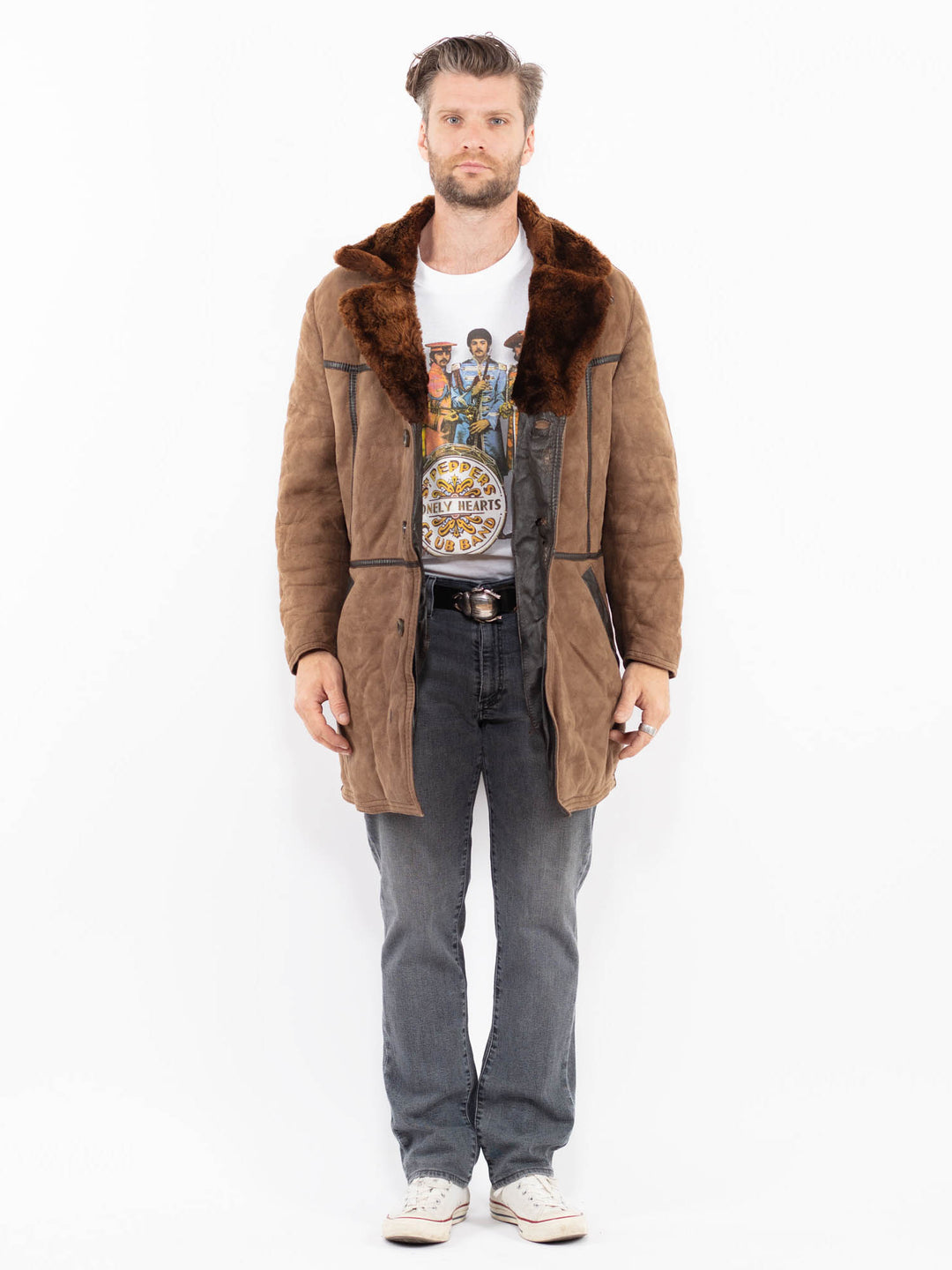 Vintage 70's Men Sheepskin Coat in BrownZ1952